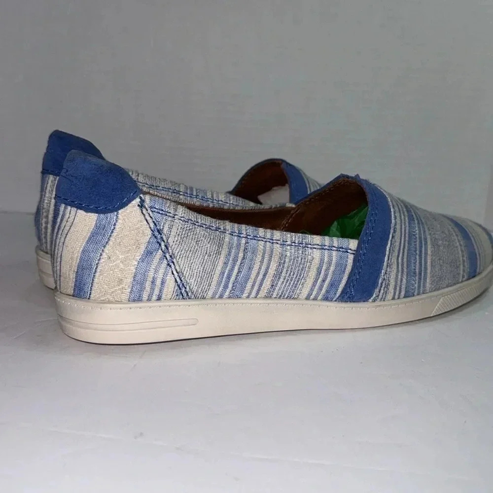 Zodiac Women's Vane Striped Fabric Leather Slip-Blue & Cream Sneakers Shoes - Picture 5 of 5